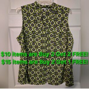 NOTATIONS LIME GREEN SLEEVELESS BUTTON-UP